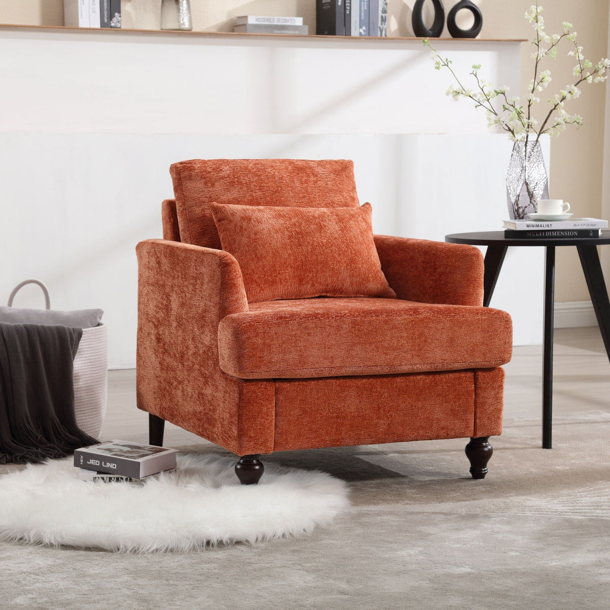 Mid Century Modern Tufted Armchair with Solid Wood Frame – view 12
