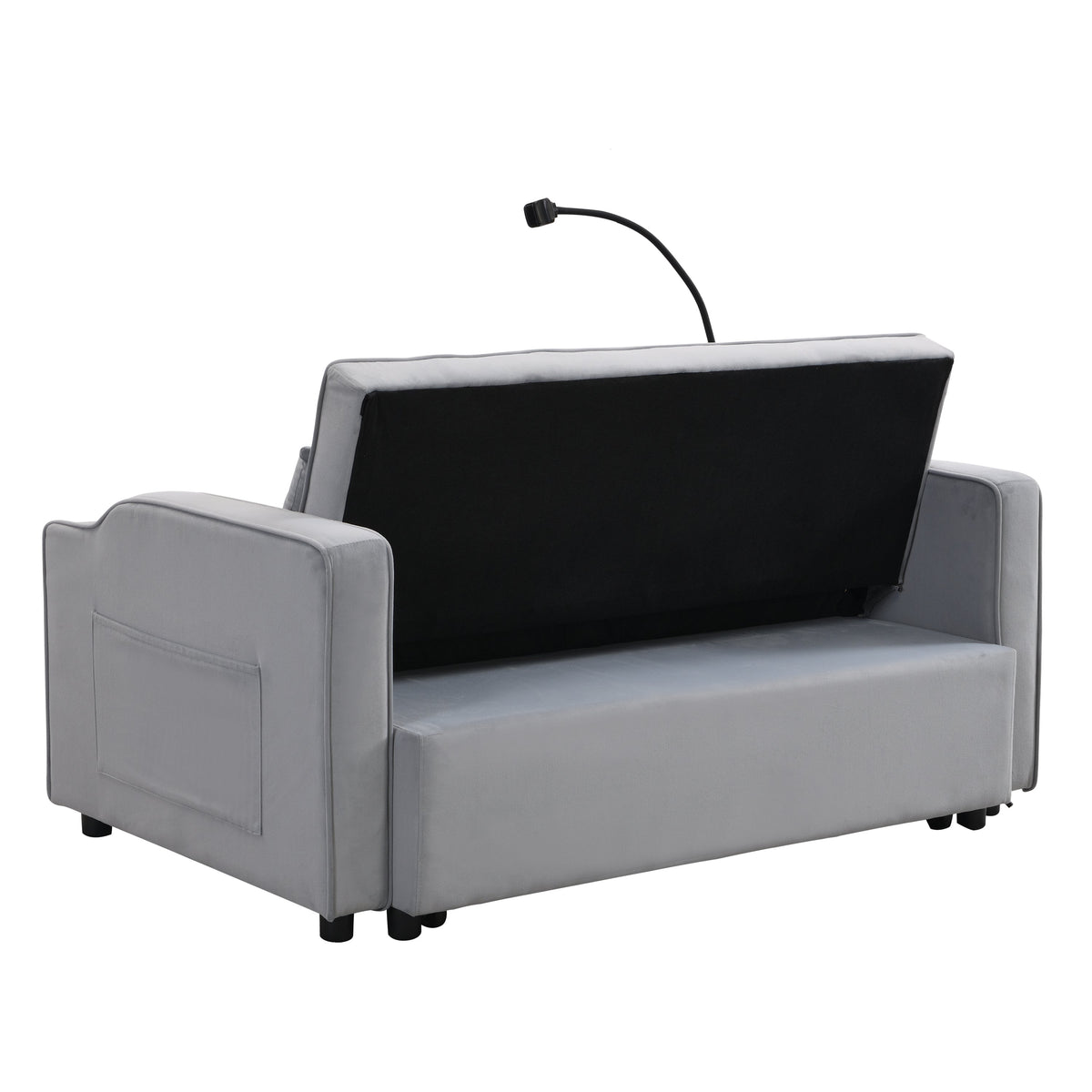 Light Gray Velvet Sleeper Loveseat with Pullout Bed and USB Ports – view 8