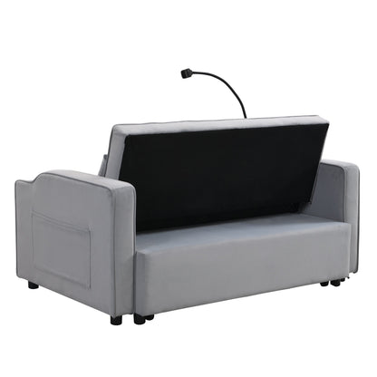 Light Gray Velvet Sleeper Loveseat with Pullout Bed and USB Ports – view 8