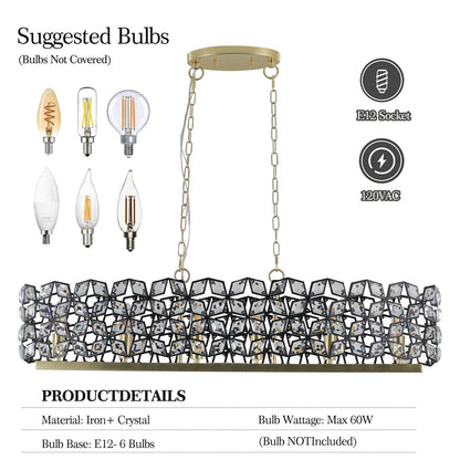 39" Contemporary K9 Crystal Linear Pendant Chandelier, Black and Gold – view 11