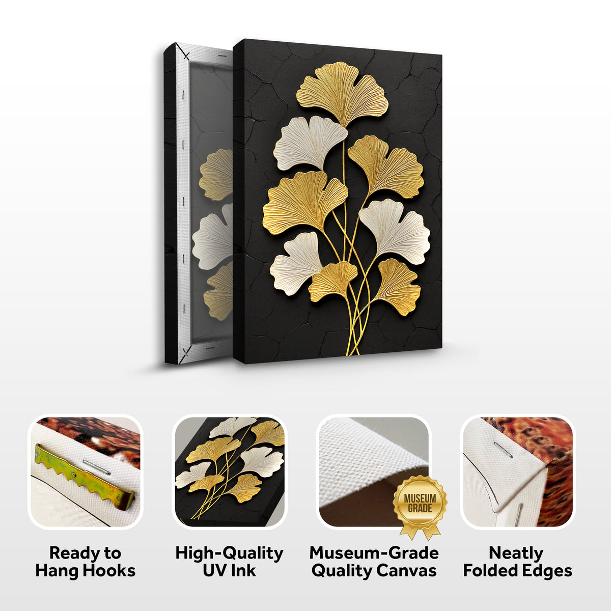 Golden Ginkgo Leaf Canvas Wall Art, Premium Gallery Wrapped – view 8