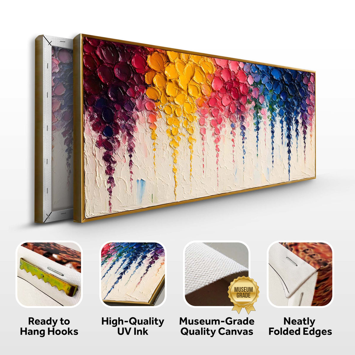 Rainbow Cascade Abstract Canvas Wall Art – Panoramic Gallery Wrap – view 8