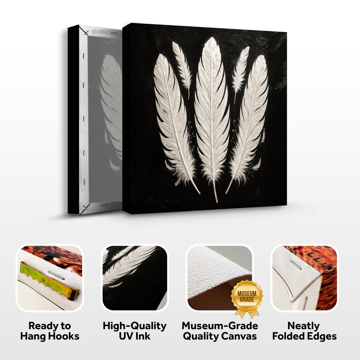Minimalist Monochrome Feather Canvas Wall Art, Gallery Wrapped – view 8