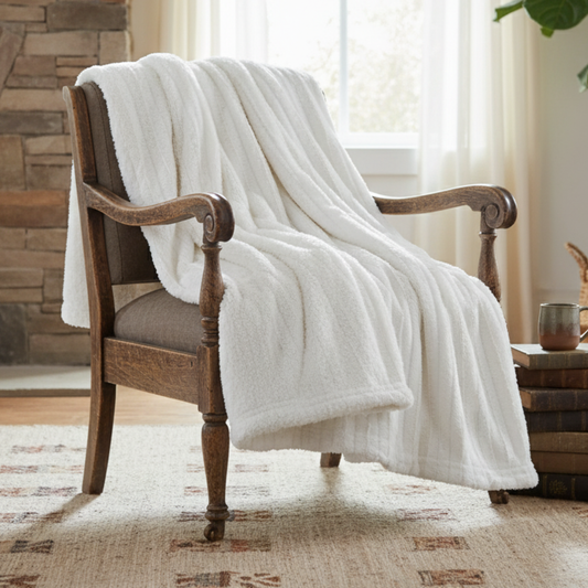 Ivory White Faux Fur and Sherpa Throw Blanket