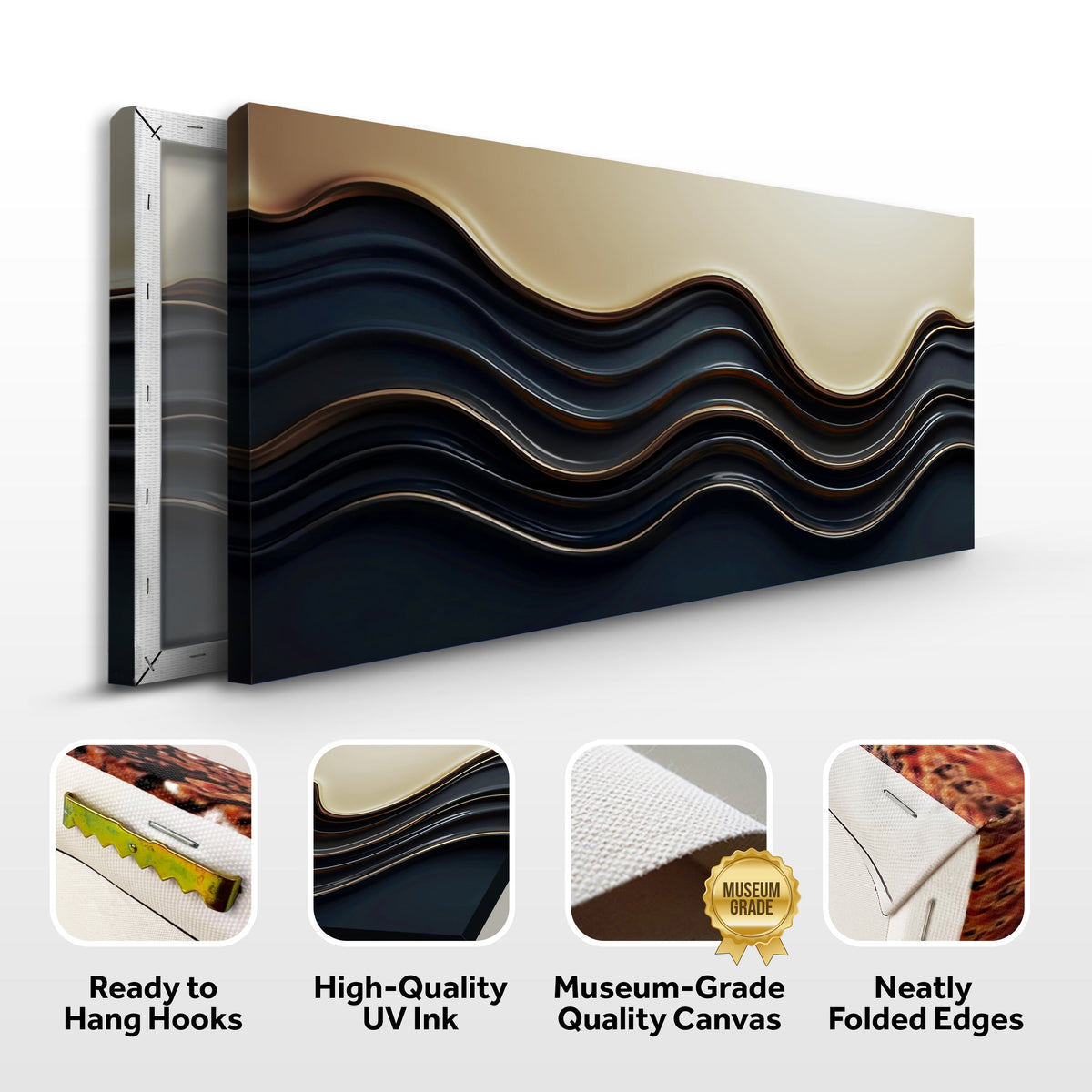 Black and Gold Minimalist Abstract Canvas Wall Art III, Wide Format – view 8