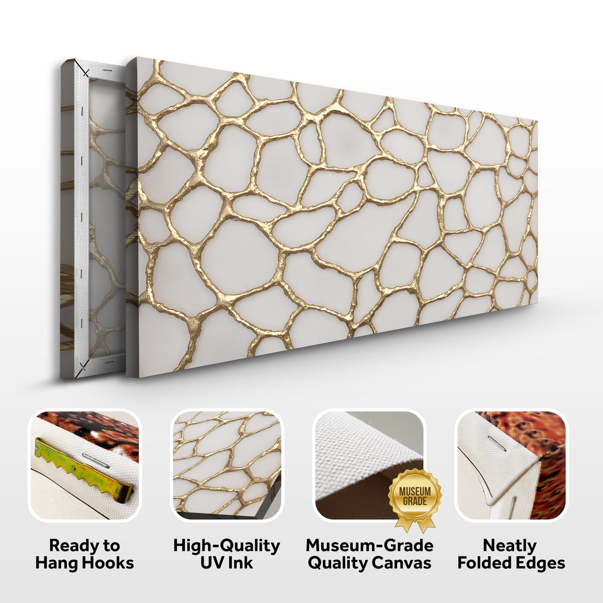 Golden Neurons Abstract Canvas Wall Art, Wide Gallery Wrapped – view 8