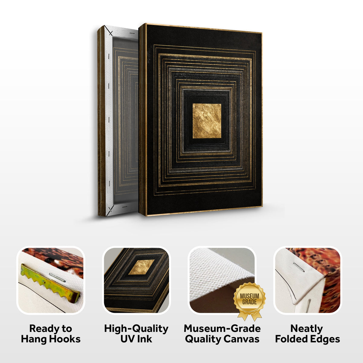 Black and Gold Core Abstract Canvas Wall Art, Gallery Wrapped – view 8