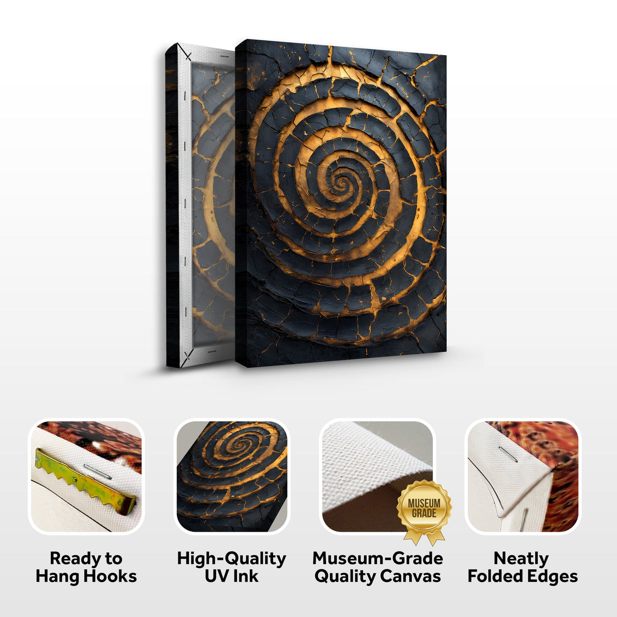Black and Gold Spiral Abstract Canvas Wall Art, Gallery Wrapped – view 8