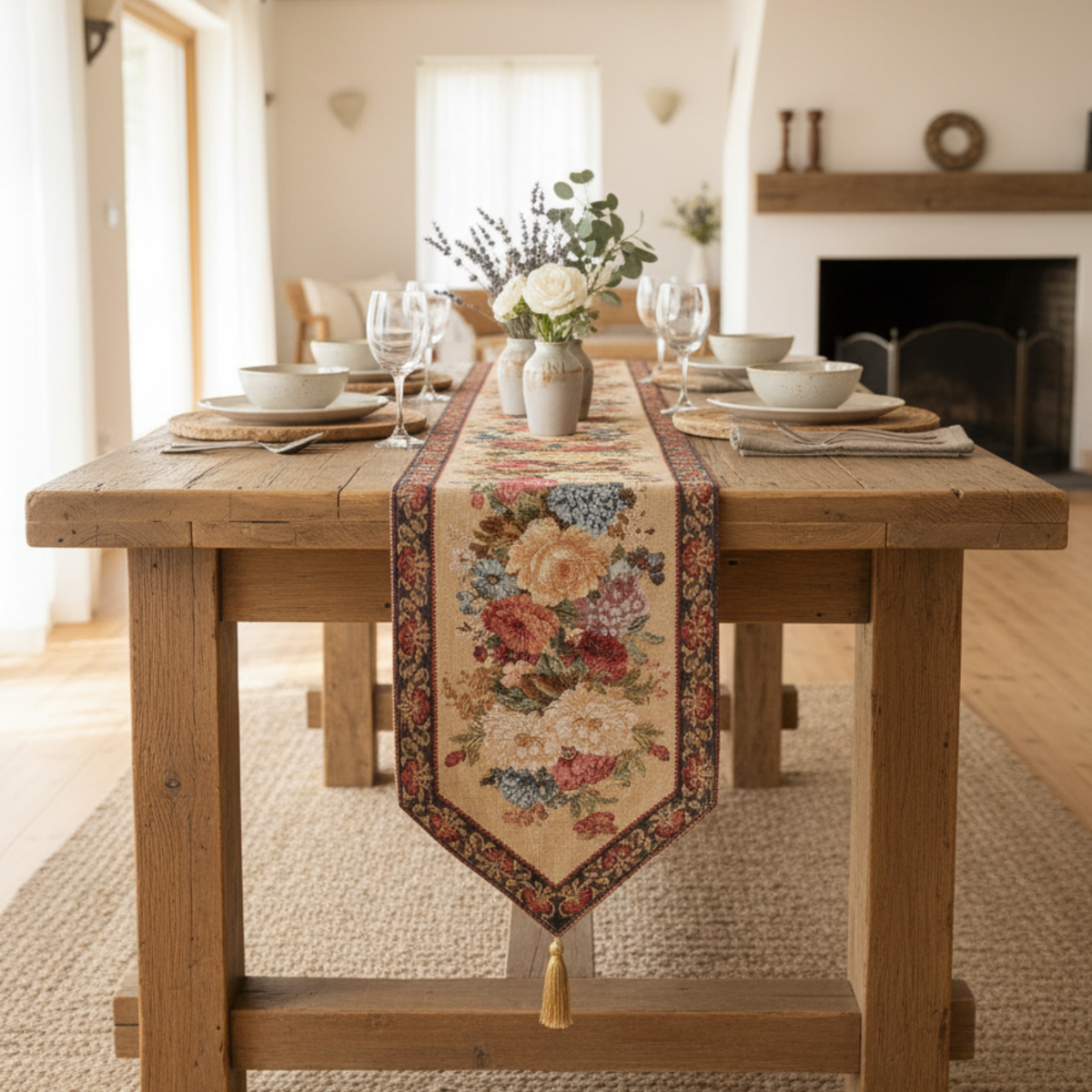 Morning Awakening Colorful Country Floral Woven Table Runner – view 2