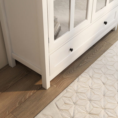 White Buffet Storage Cabinet with Double Glass Doors and Bell Handles – view 4