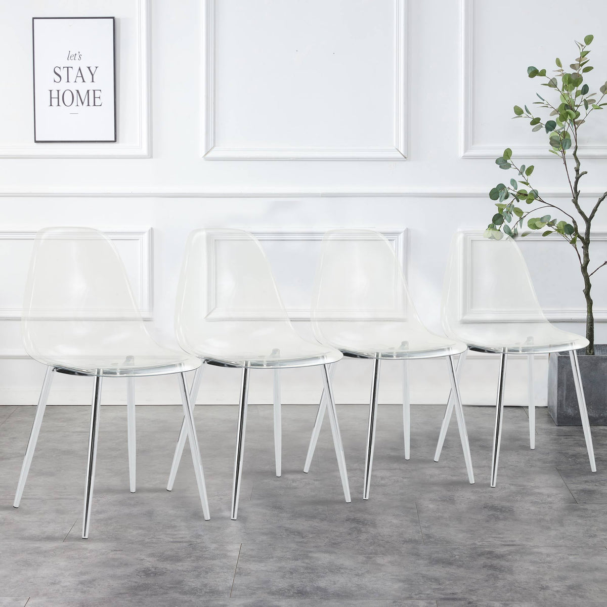 Modern Clear Transparent Dining Chairs with Silver Legs, Set of 6 – view 3