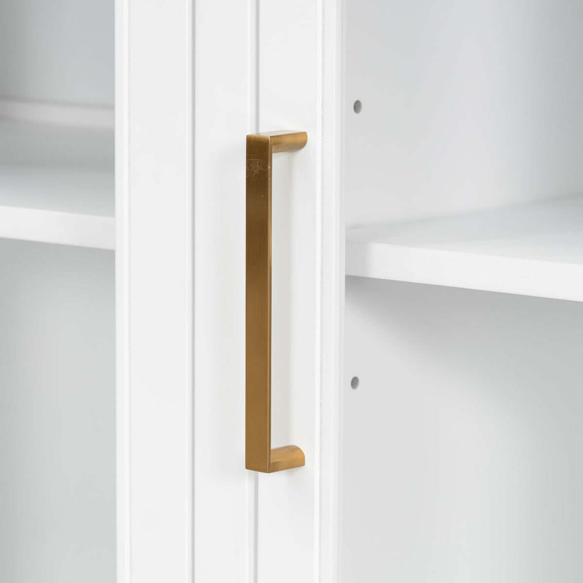 White 3-Door Storage Cabinet with Glass Panels and Gold Handles – view 12