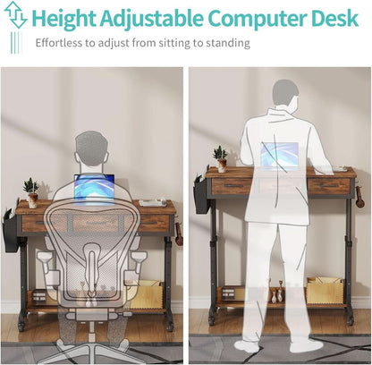 Rolling Height-Adjustable Computer Desk with Fabric Drawers – view 6