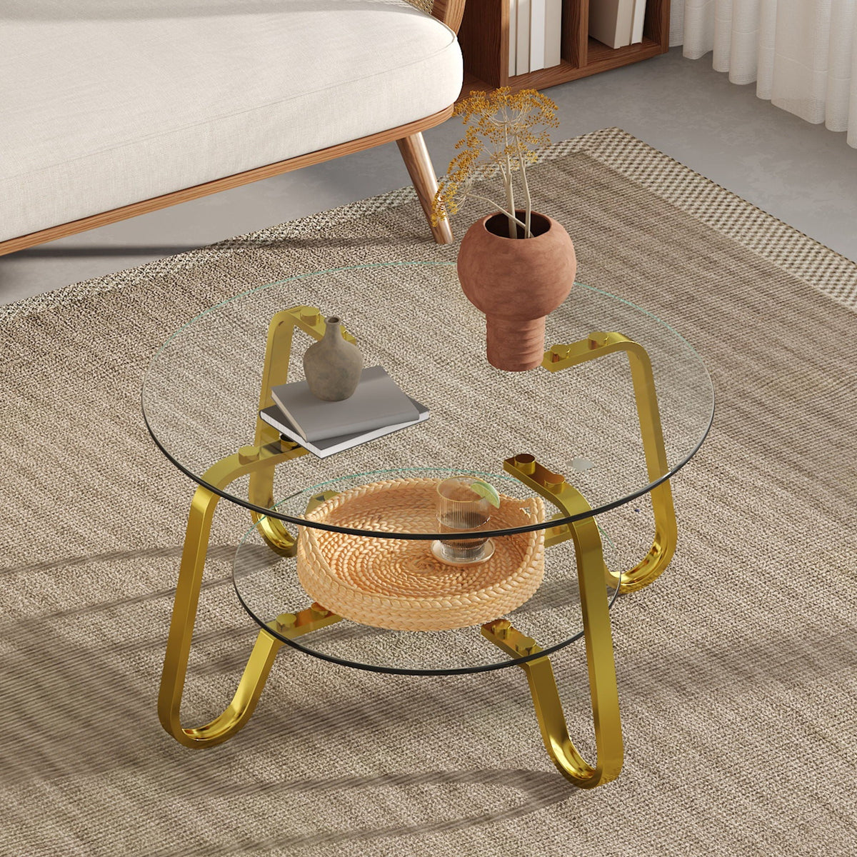 Double Layer Tempered Glass Coffee Table with Metal Frame – view 7