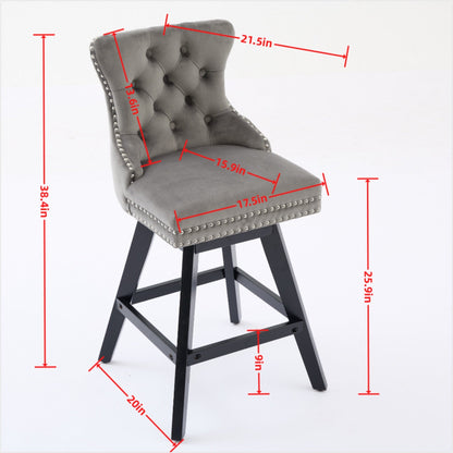 Wine Red Velvet Swivel Bar Stools with Button Tufting, Set of 2 – view 9