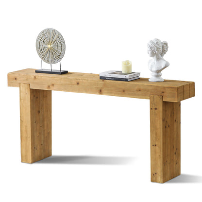 63" Solid Wood Rustic Farmhouse Console Table, Natural Wood – view 7