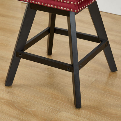 Wine Red Velvet Swivel Bar Stools with Button Tufting, Set of 2 – view 13