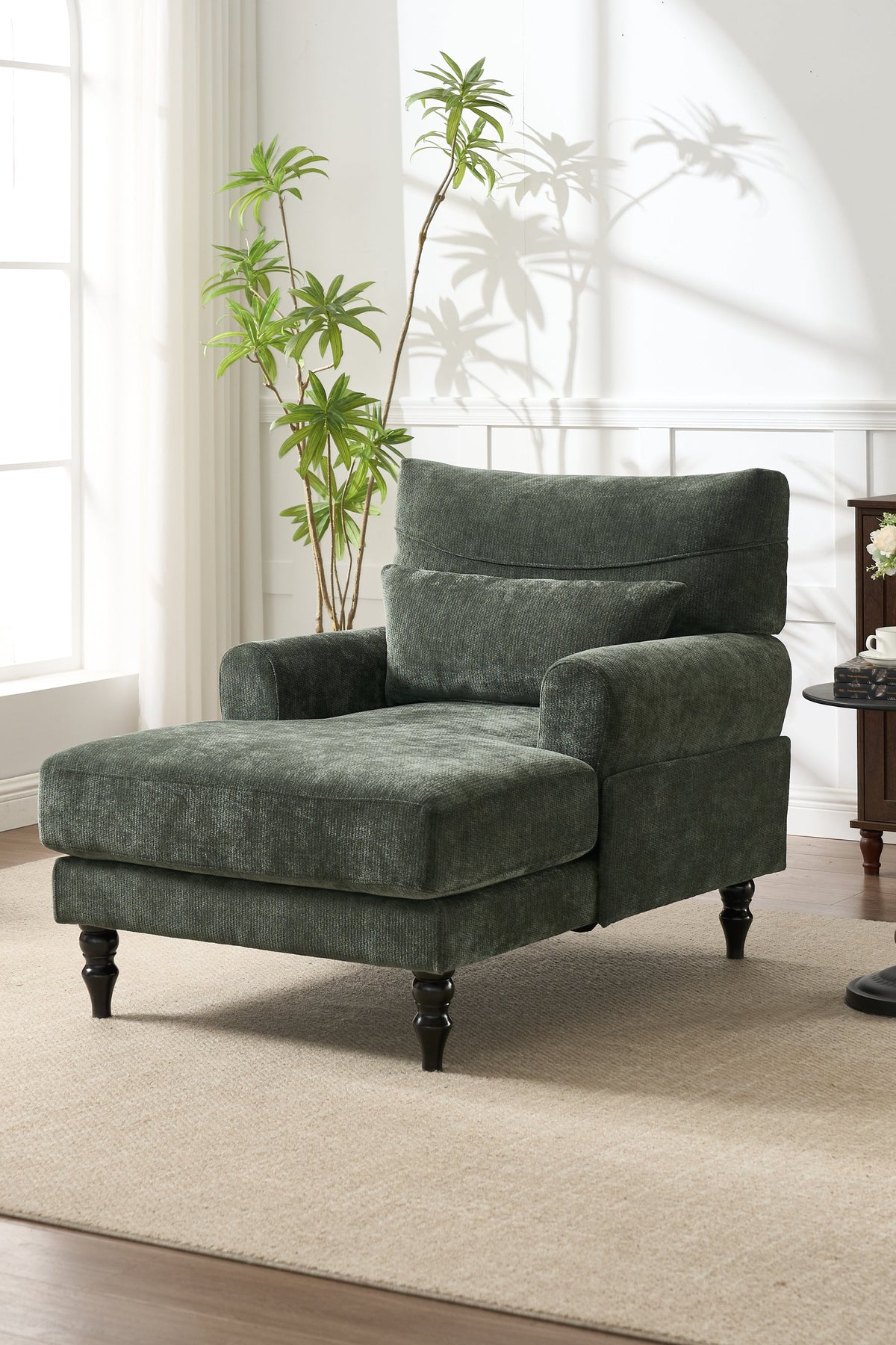 Modern Green Upholstered Chaise Lounge Recliner Chair with Solid Wood Frame – view 10