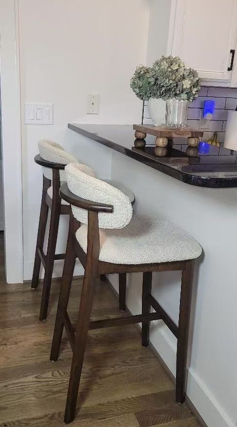 30" Mid-Century Modern Upholstered Bar Stools, Solid Wood, Set of 2 – view 17