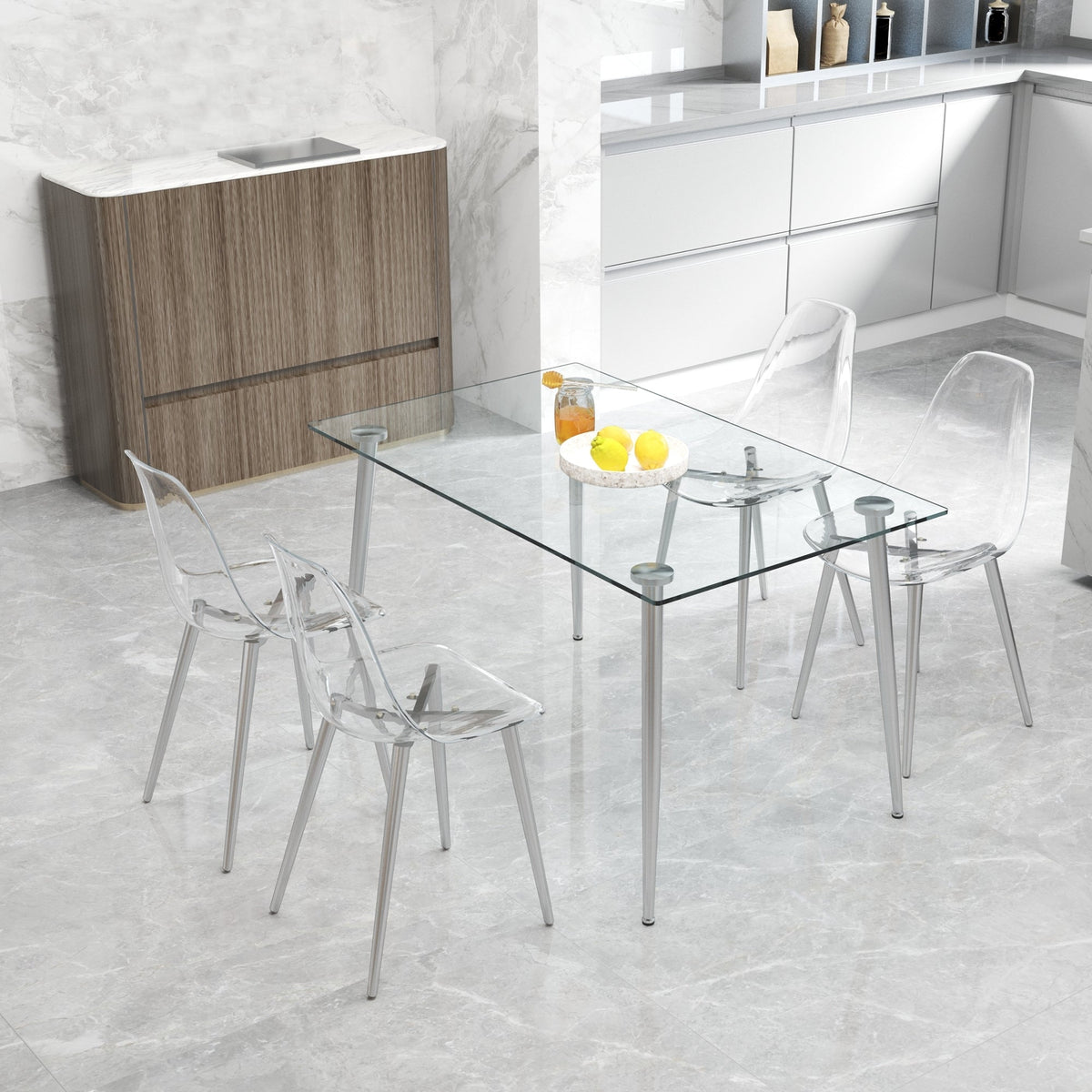Modern Clear Transparent Dining Chairs with Silver Legs, Set of 6 – view 13