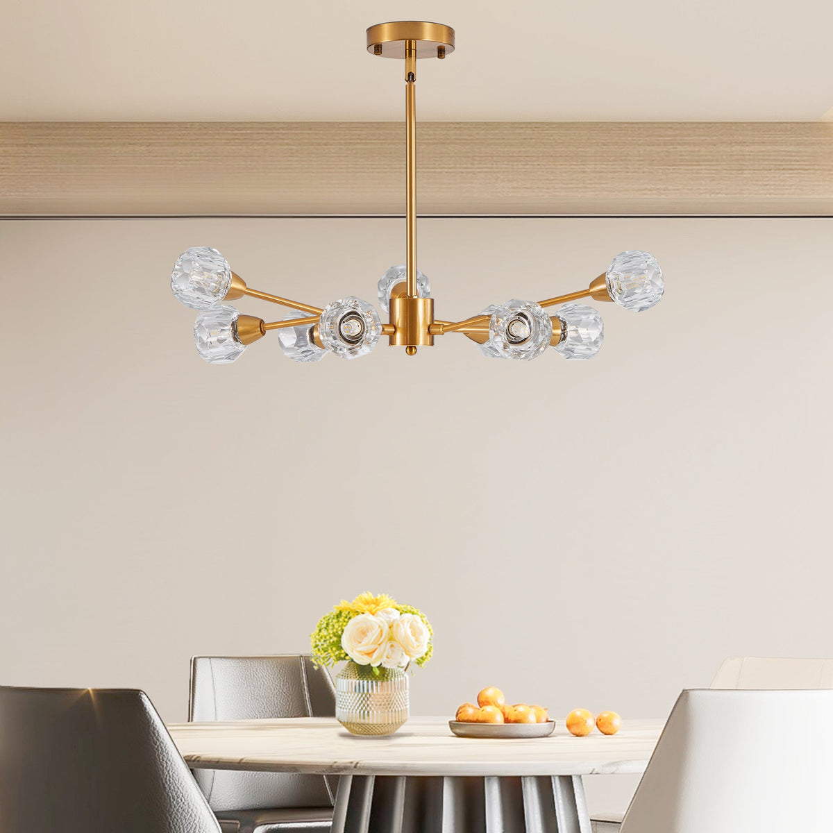 28" Modern Low-Profile Crystal Chandelier with 9 Lights, Gold – view 3