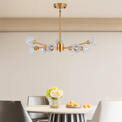 28" Modern Low-Profile Crystal Chandelier with 9 Lights, Gold – view 3