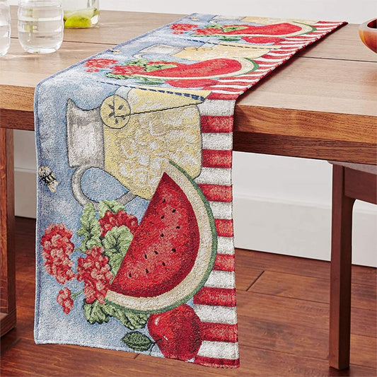Woven Tapestry Table Runner with Fruity Drinks Motif