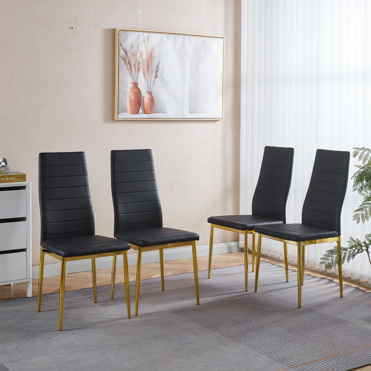 Modern Faux Leather Dining Chairs with Metal Frame, Set of 4 – view 3