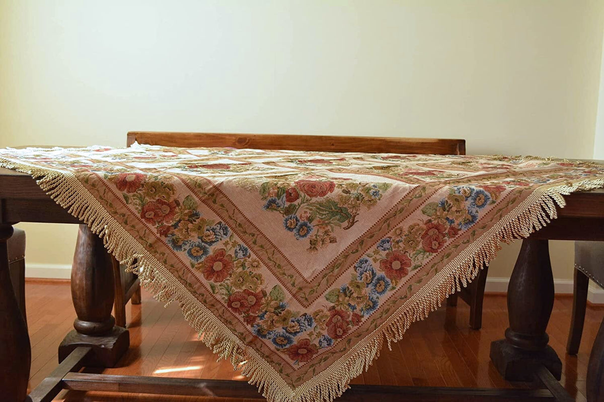 Morning Meadow Colorful Floral Country Rustic Woven Tablecloth – view 5
