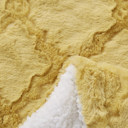Mustard Yellow Moroccan Lattice Faux Fur and Sherpa Throw Blanket – view 5