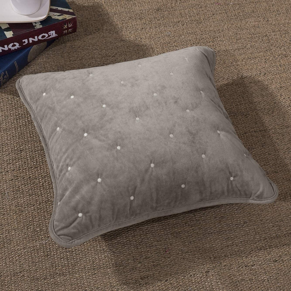 Velvet Dreams Sand Taupe Beige Diamond Tufted Euro Sham and Covers – view 4