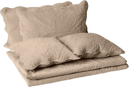 Micro Fleece Quilted Bedspread Set with Floral Stitchwork