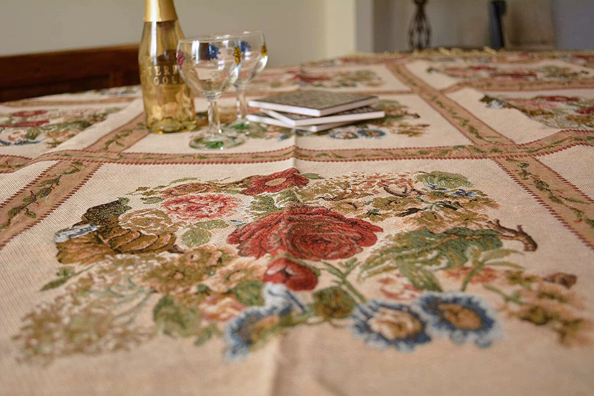 Morning Meadow Colorful Floral Country Rustic Woven Tablecloth – view 4