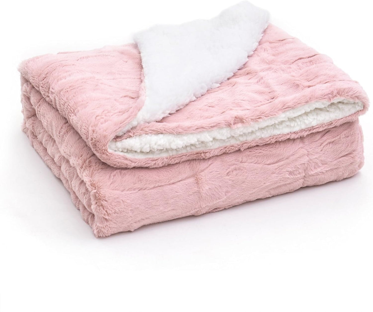 Dusty Muted Pink Faux Fur and Sherpa Throw Blanket – view 2