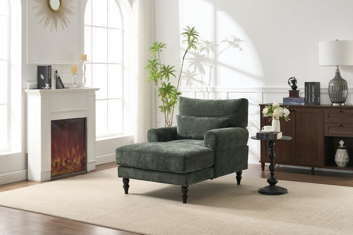 Modern Green Upholstered Chaise Lounge Recliner Chair with Solid Wood Frame – view 11
