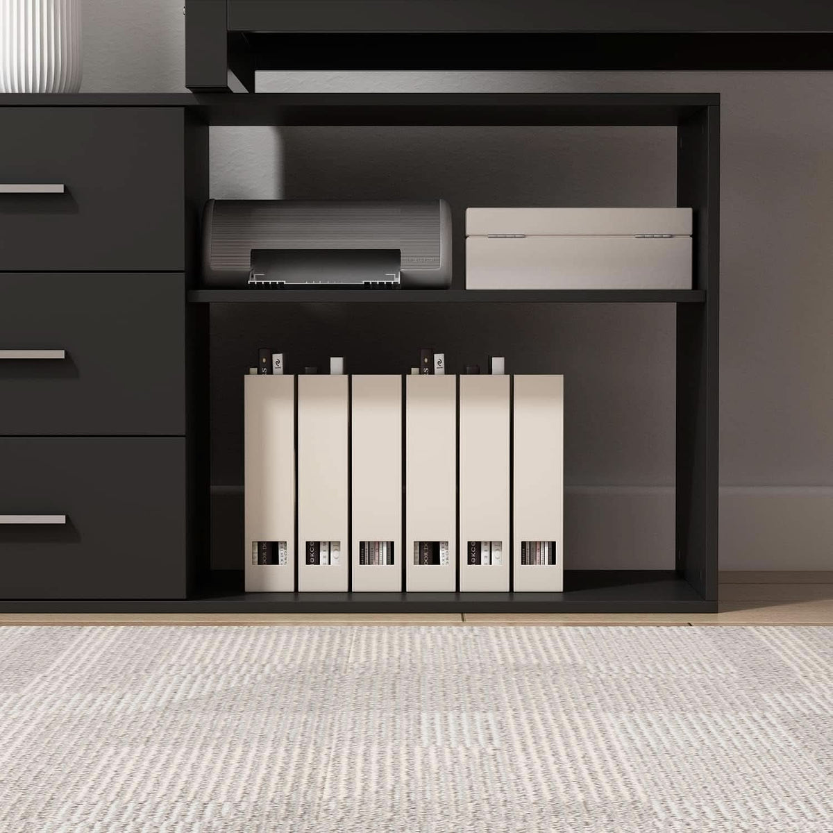 55.1-Inch Black L-Shaped Computer Desk with Reversible Storage Cabinet – view 6