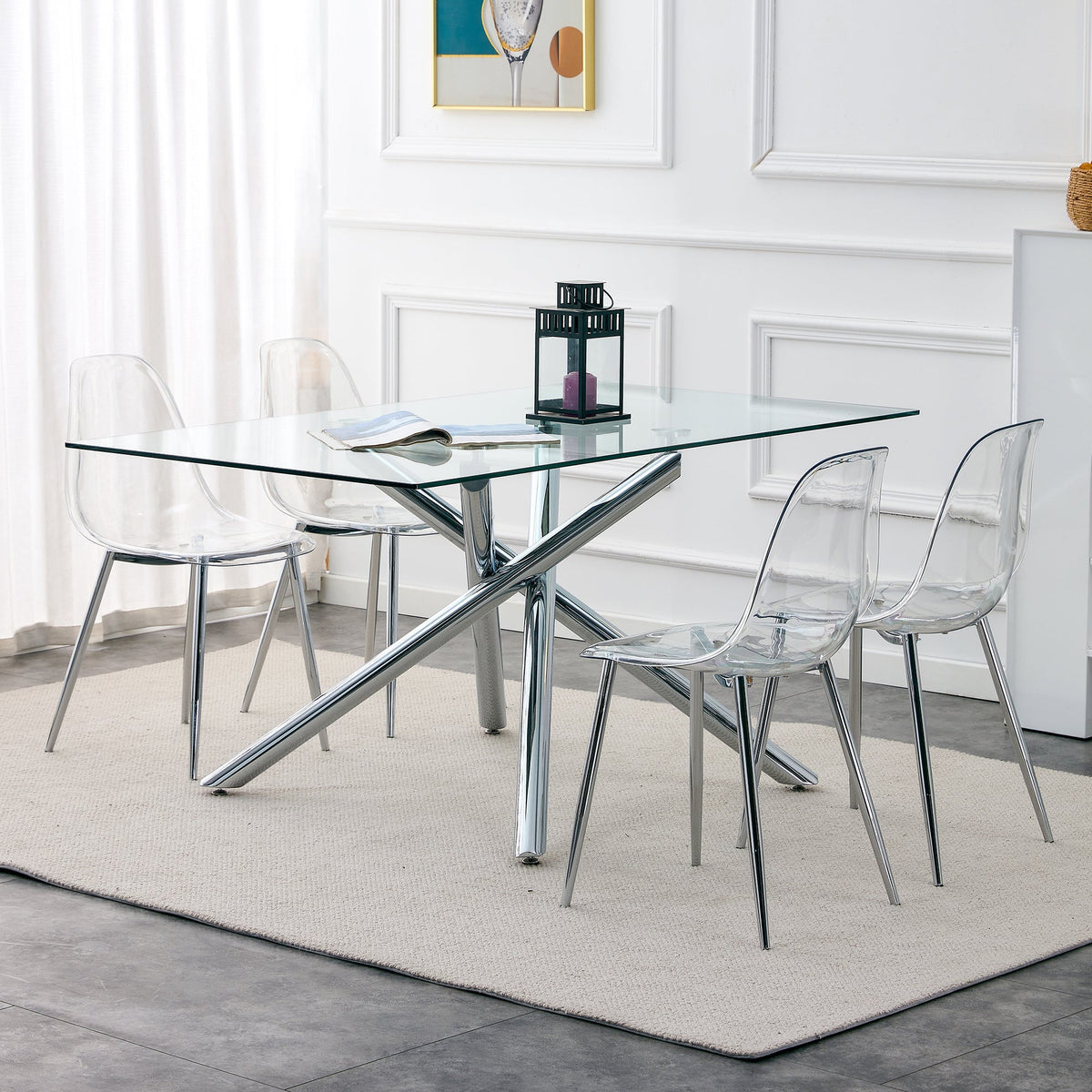 Modern Clear Transparent Dining Chairs with Silver Legs, Set of 6 – view 11