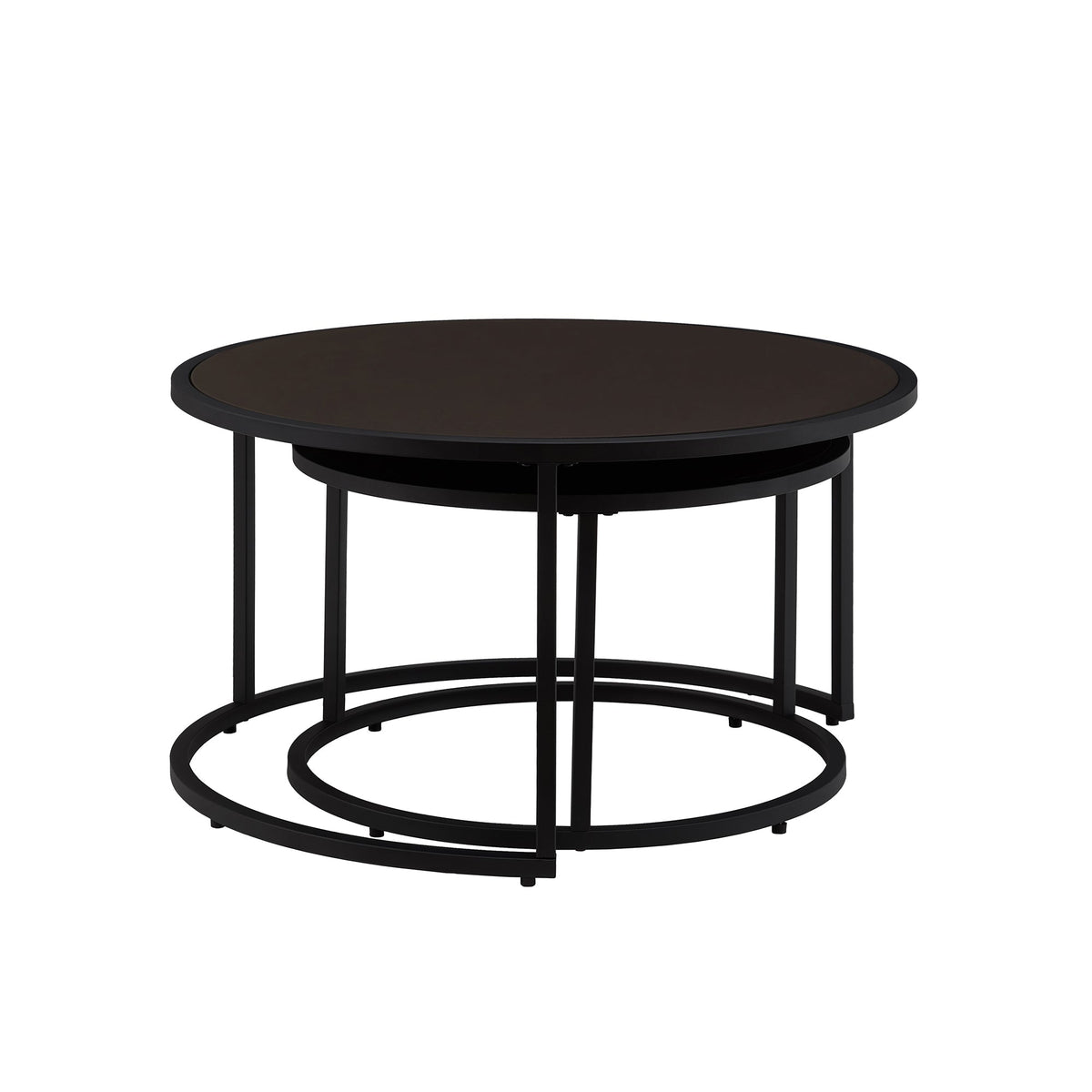 Modern Faux Leather Round Nesting Coffee Table Set, Dark Brown – view 6