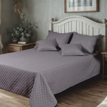 Polyester Diamond Stitch Quilted Bedspread Set, Light Gray Silver