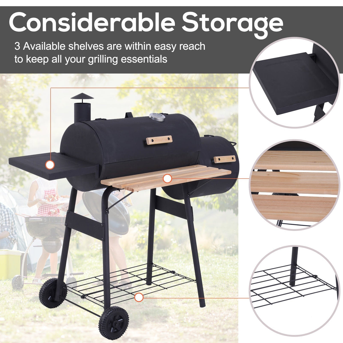 48-Inch Steel Charcoal BBQ Grill and Offset Smoker Combo in Black – view 7