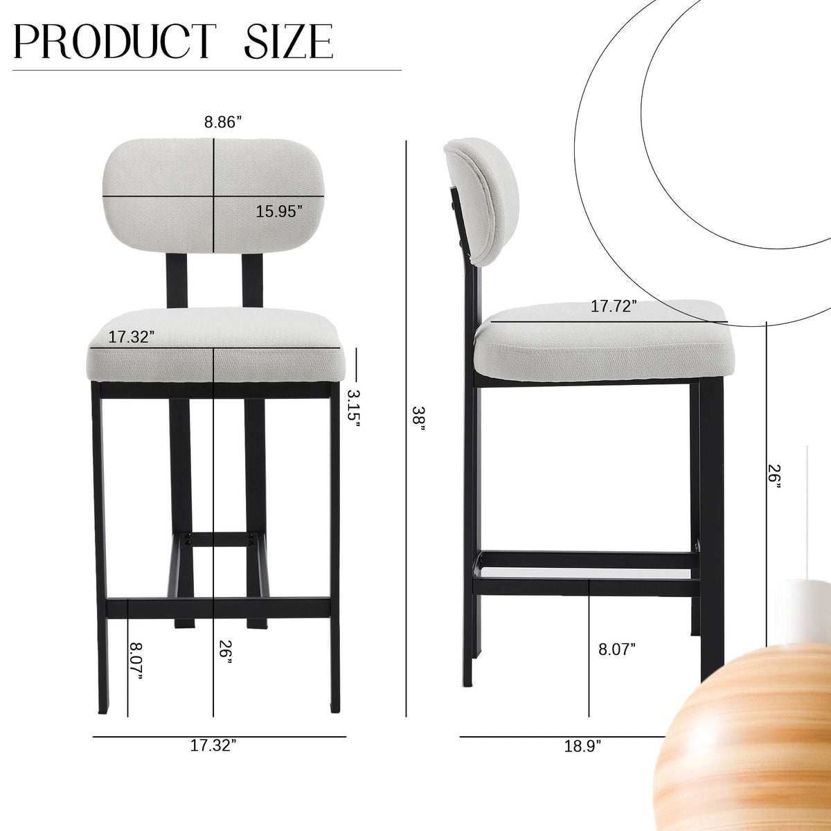 Modern Fabric Counter Height Stools with Metal Legs, Set of 2 – view 9