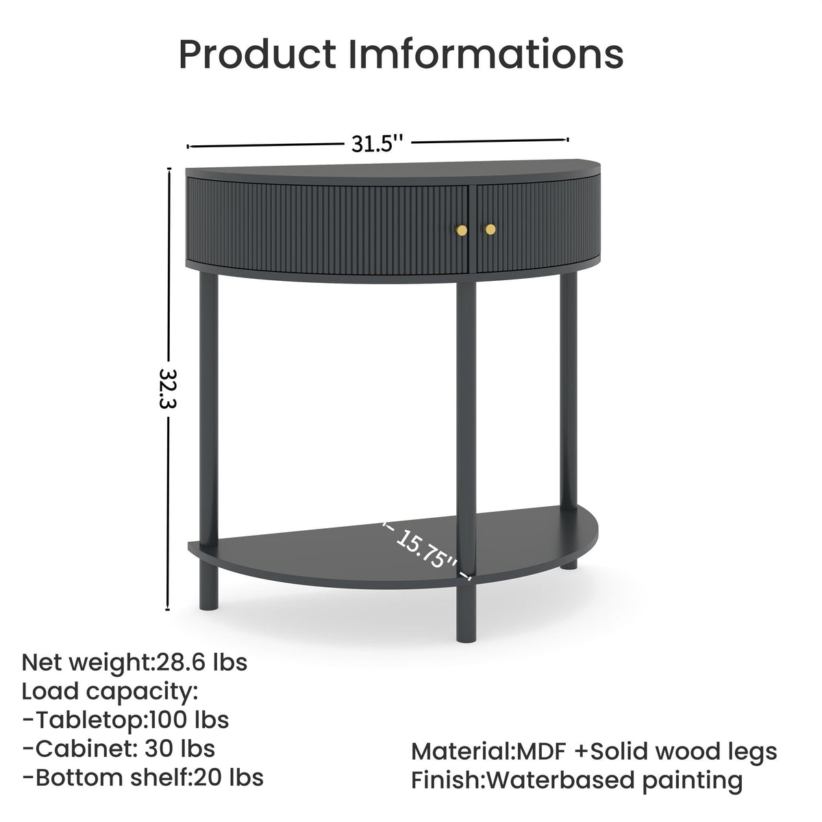 Demi Lune Half-Moon Console Table with 2 Storage Drawers – view 9
