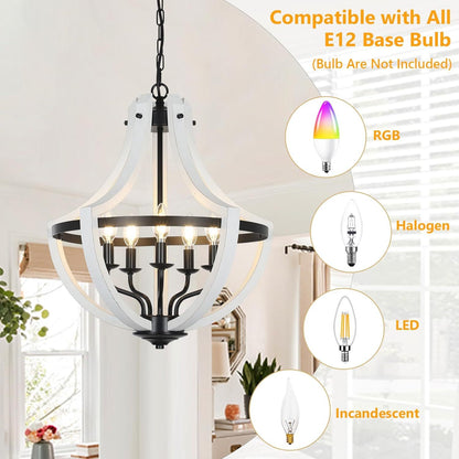 5-Light Farmhouse Chandelier with Dual-Mount Design, Weathered White – view 6