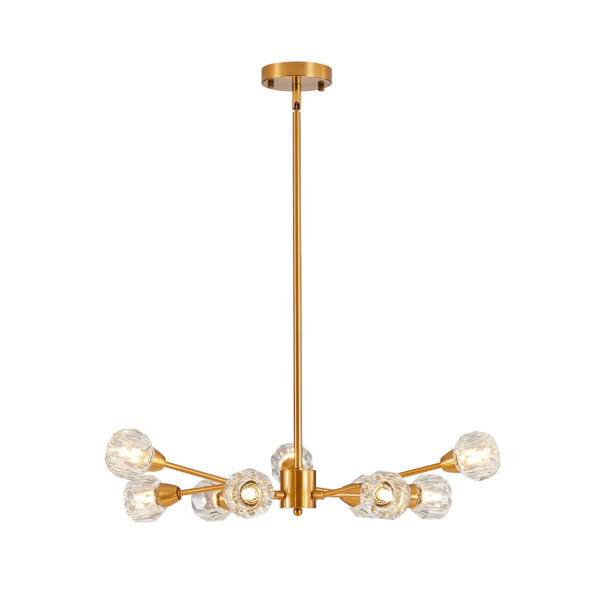 28" Modern Low-Profile Crystal Chandelier with 9 Lights, Gold – view 9