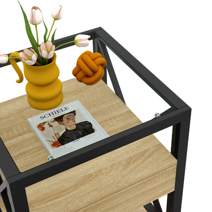 Modern X-Frame End Tables with Drawer and Glass Top, Set of 2 – view 12