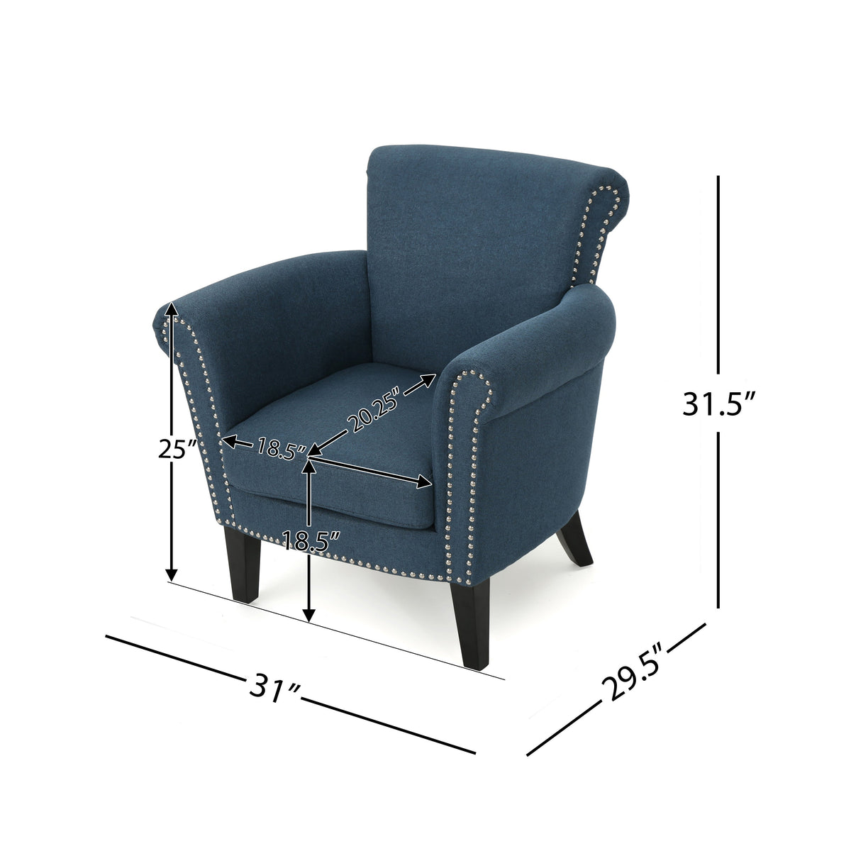 Navy Blue Fabric Club Chair with Nailhead Trim and Birch Wood Legs – view 3