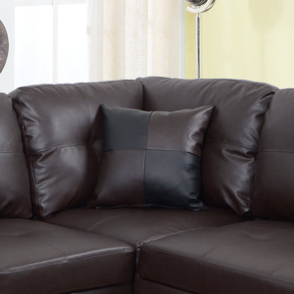 3-Piece Brown Faux Leather Sectional Sofa with Chaise and Ottoman – view 3