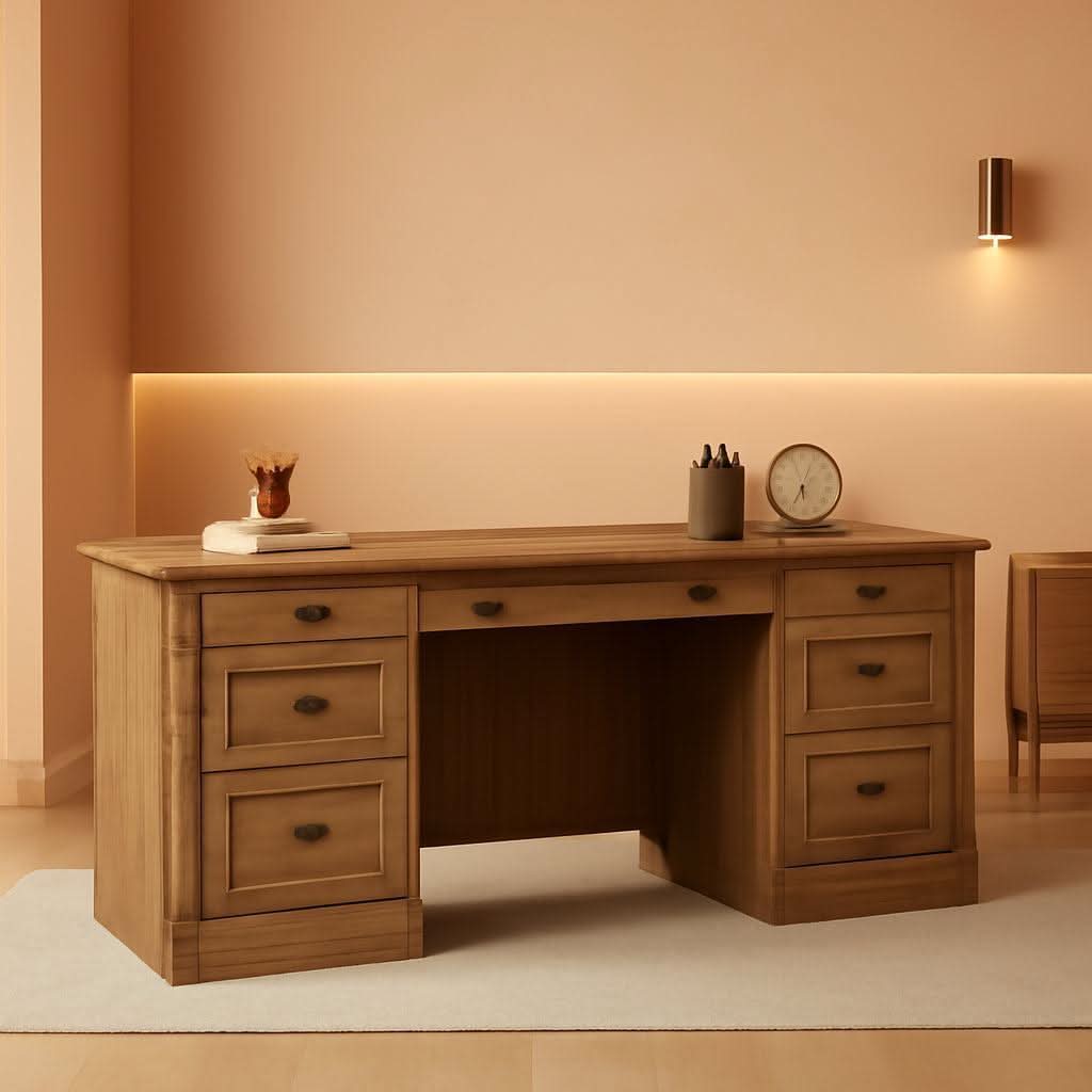 Vintage Oak Executive Desk, 65 Inch