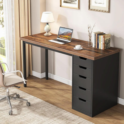 47-Inch Rustic Brown Computer Desk with 5 Drawers – view 5
