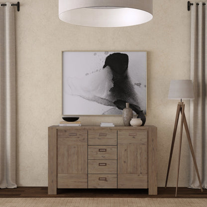 Solid Acacia Wood Seashore Sideboard, Antique Natural Finish